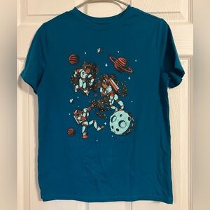 Cat And Jack Boys Size Xl (14) Blue Short Sleeve Tshirt W/ Space Themed Graphics